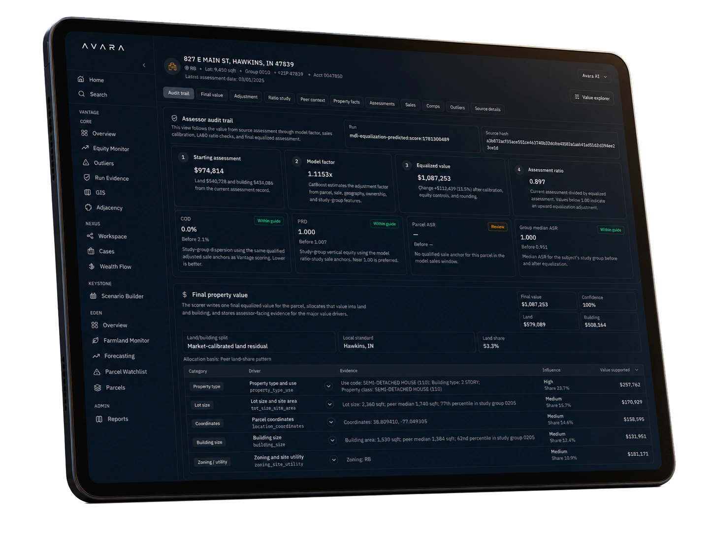 AVARA valuation product interface